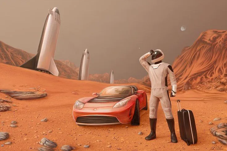 Roadster on Mars with starships